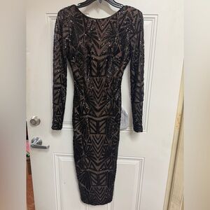 Dress the Population Emery Black Sequin Long Sleeve Dress sz S nwt
